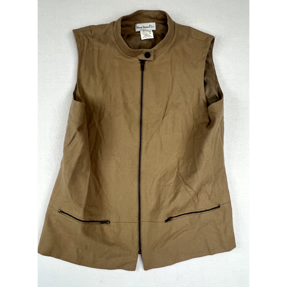 Harve Benard Sport Womens Vest Full Zipper Pocket Tan Wool Blend 10 Capsule